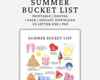 Summer Bucket List, Fun Kids Activities Checklist (Digital Download)