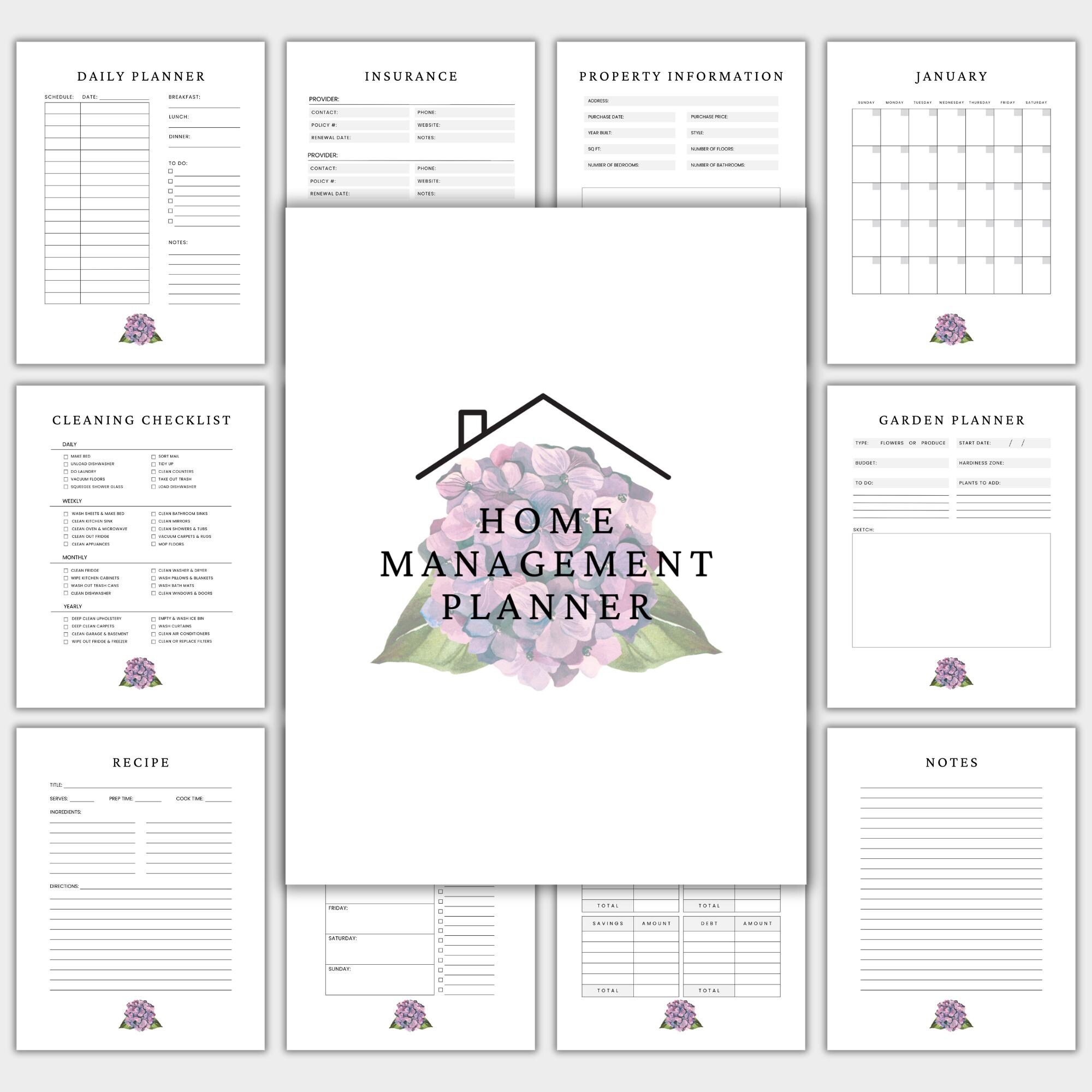 Home Management Planner, Printable Household Management Binder Bundle ...