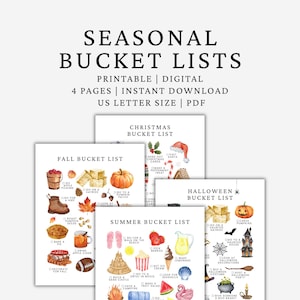 Seasonal Bucket List Bundle, Summer Bucket List, Fall Bucket List, Halloween Bucket List, Christmas Bucket List, Printable, Journal Pages