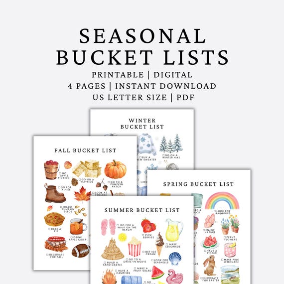Seasonal Bucket List Printable | Cozy Year-Round Activities (Digital Download)