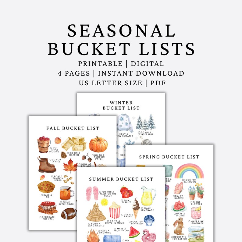 Seasonal Bucket List Printable | Cozy Year-Round Activities (Digital Download) image 1