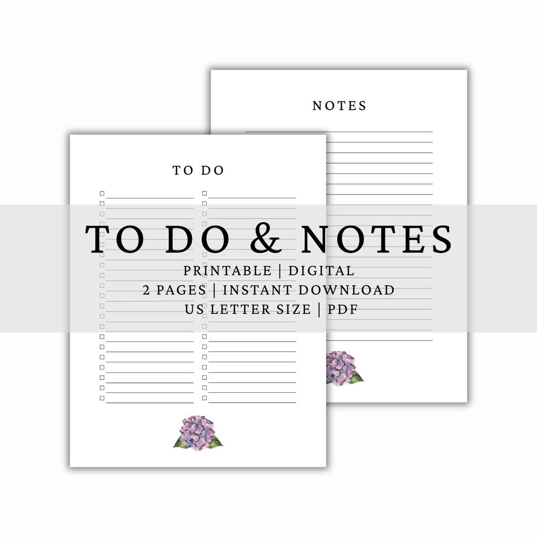 To Do Note Example Hydrangea to Do & Notes Pages, Stationery, Notes Keeper, Memo Pad, to ...