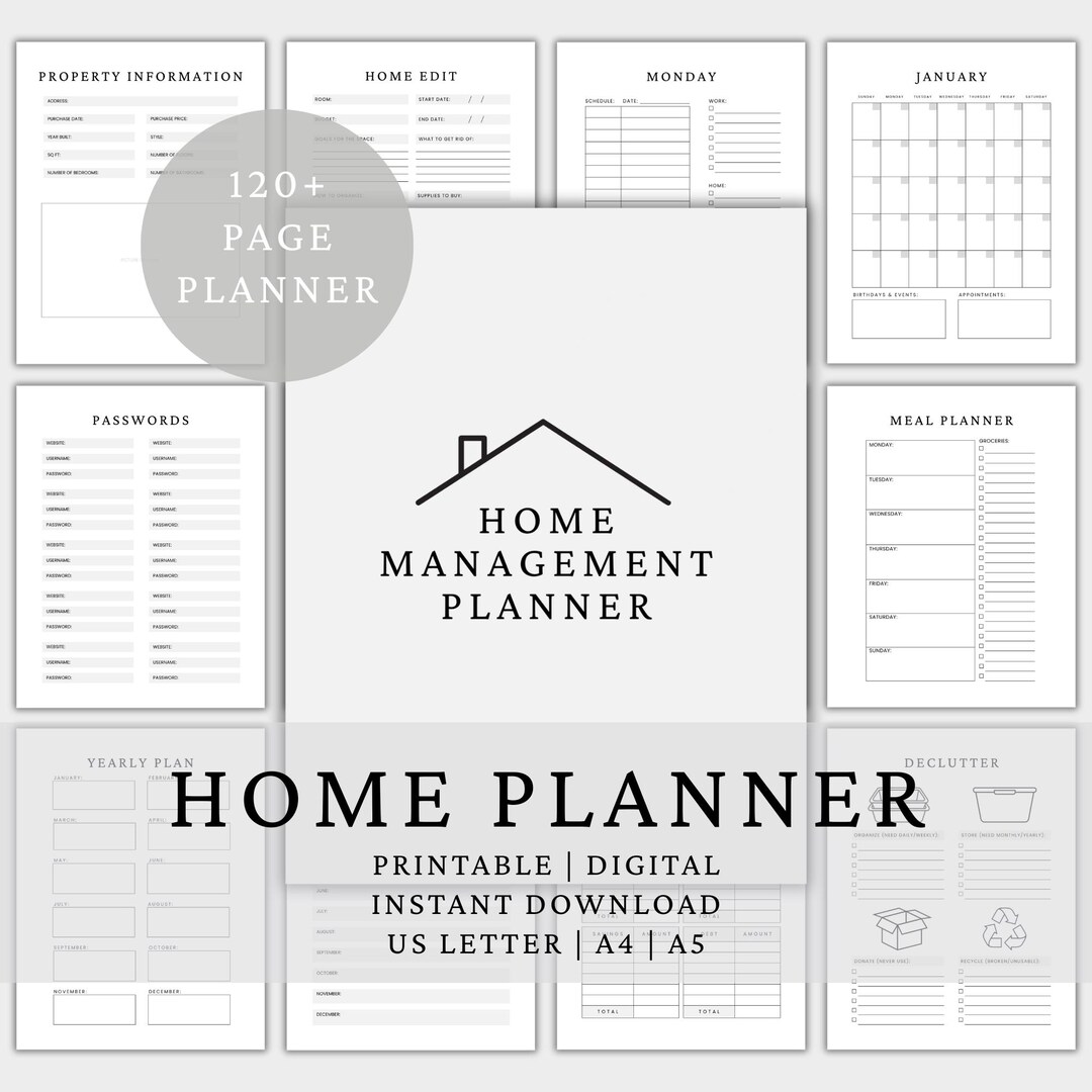 Home Management Printable Planner, Household Binder, Finance Tracker ...