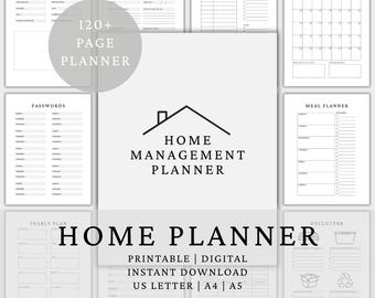 Home Management Printable Planner, Household Binder, Finance Tracker, 120+ Pages (PDF)