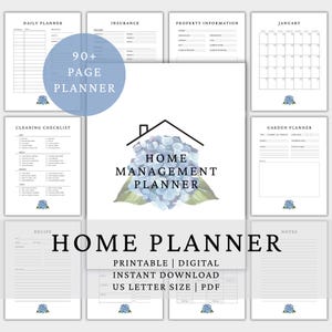 Home Management Planner, Printable Household Management Binder Bundle, Life Planner Organizer, Cleaning Checklists, Trackers, Budgets, PDF