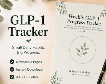 Utskrivbar GLP-1-tracker, viktminskningsdagbok och biverkningslogg för semaglutid