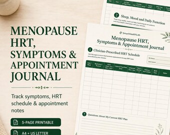 Menopause HRT Symptom Tracker, Hot Flash Journal & Appointment Planner Printable