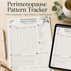 Registro imprimible de patrones de la perimenopausia / Registro de síntomas de la menopausia, registro de terapia de reemplazo hormonal, diario de ciclos y sofocos en formato PDF