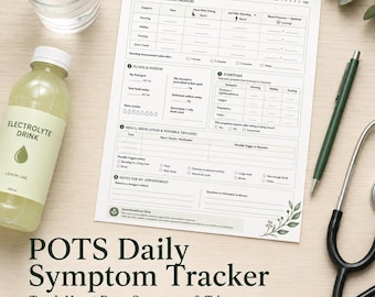POTS Daglig Symtomspårare Utskrivbar | Dysautonomilogg, Puls- och Blodtrycksjournal, Medicinspårare