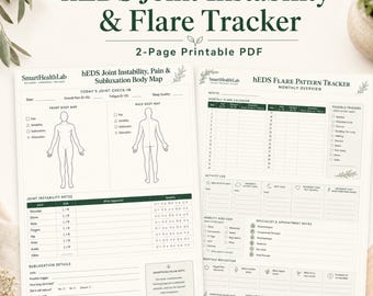 hEDS Joint Instability Tracker, Ehlers Danlos Body Map & Monthly Flare Printable