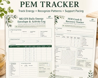 Utskrivbar ME/CFS-pacingtracker, PEM-krasch- och återhämtningslogg, energikuvert PDF