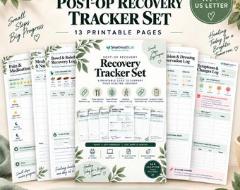 Post-Op Recovery Tracker Set, Surgery Journal, Symptom Log (Digital Download)