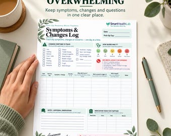 Post Op Recovery Tracker, Symptoms Log and Care Team Questions Printable PDF