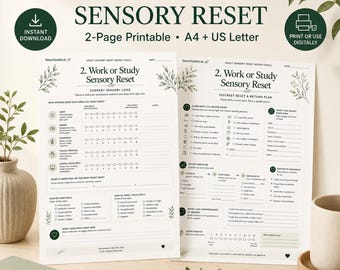 Work or Study Sensory Reset Printable, Adult Overstimulation Support Worksheets