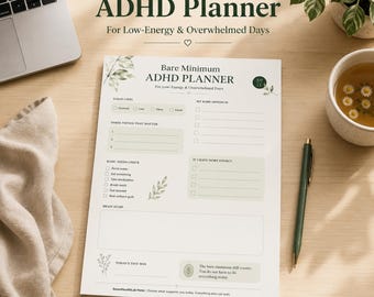 Bare Minimum ADHD-planerare utskrivbar PDF | Låg energi daglig planerare | Planerare för exekutiv dysfunktion