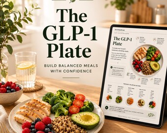 GLP-1-tallrik utskrivbar, Ozempic-måltidsguide, PDF-tabell för högt proteininnehåll