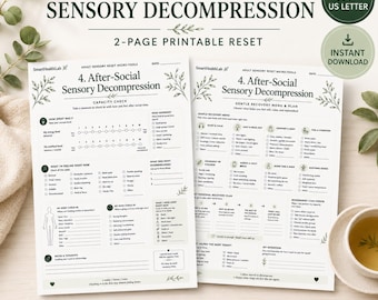 After-Social Sensory Decompression Printable, Adult Overstimulation Recovery Plan, Sensory Reset Worksheets