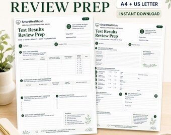 Test Results Review Prep Printable, Medical Appointment Questions and Follow Up Planner
