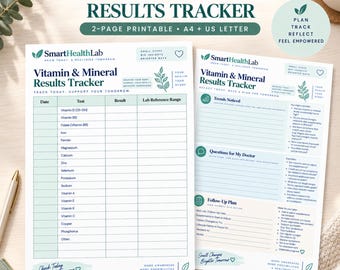 Vitamin and Mineral Results Tracker, Printable Lab Results Log, A4 US Letter