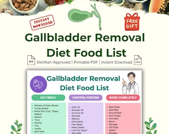 Gallenblasen-Chirurgie-Ernährungstabelle: Fettarm, verdauungsfreundlich - Druckbares PDF