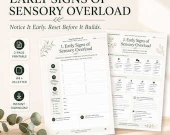 Early Signs of Sensory Overload Worksheet, Adult Sensory Reset Plan, Printable PDF