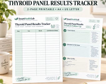 Thyroid Panel Results Tracker Printable, Lab Test History and Doctor Appointment Planner