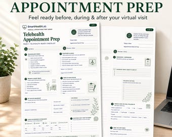 Telehealth Appointment Prep Printable, Virtual Doctor Visit Checklist and Notes Planner