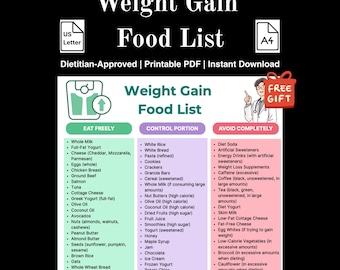 Lebensmittelliste zur Gewichtszunahme, von Ernährungswissenschaftlern anerkannte druckbare Anleitung, Muskelaufbau-Diät