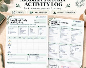 Post Op Mobility Tracker, Daily Activity and Recovery Log Printable