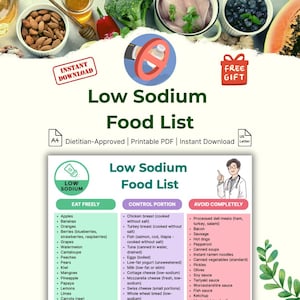 Low Sodium Food List Printable (DASH Diet, Hypertension Guide)