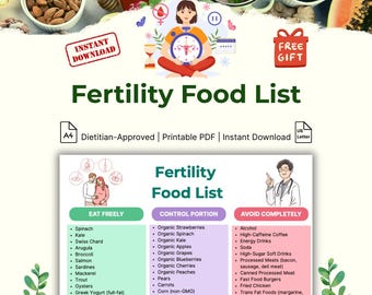 Fruchtbarkeits-Lebensmittelliste, TTC Pregnancy Foods Guide, druckbarer digitaler PDF-Planer