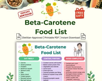 beta Carotin Lebensmittel Liste druckbar | Eat Freely Control Vermeiden Sie + GRATIS Mahlzeitenplaner & Trink-Tracker