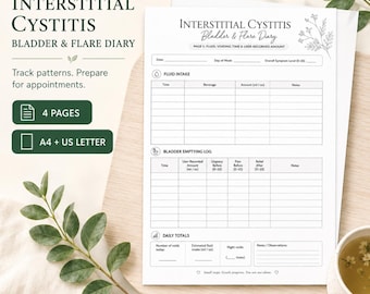 Interstitial Cystitis Bladder Diary, IC Flare Symptom and Voiding Tracker, Printable PDF