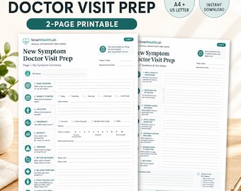 New Symptom Doctor Visit Prep Printable, Appointment Questions and Notes Worksheet