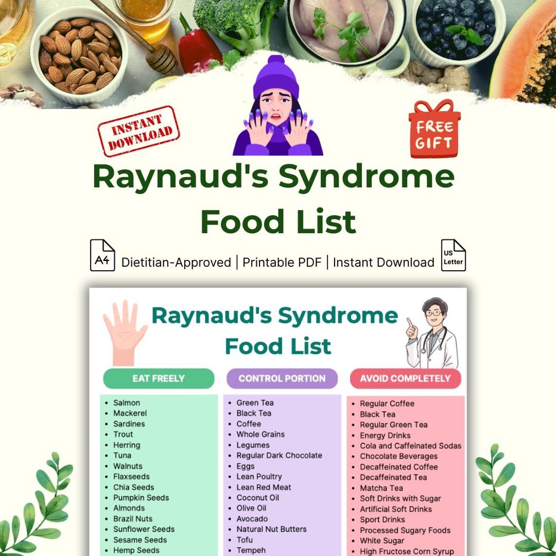 Raynaud's Syndrome Food List Printable PDF | Circulation Diet Guide ...
