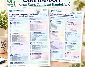 Respite Care Handoff Printable, Temporary Caregiver Information and Care Summary Sheets