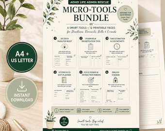 ADHD Life Admin Planner Bundle, Executive Function Worksheets, Adult Organization Printable