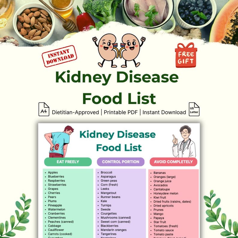 Kidney Disease Food List | Renal Diet Guide | Printable A4 & US Letter ...