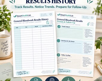 General Bloodwork Results Tracker Printable, Lab Test History Log, Doctor Visit Organizer