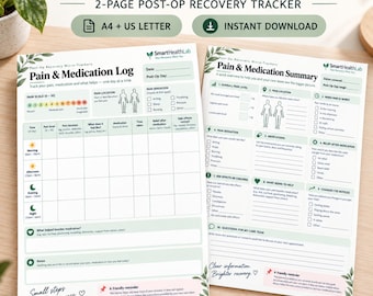 Post Op Pain Medication Log Printable, Surgery Recovery Tracker, Caregiver Organizer