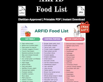 ARFID Food List Chart, sichere Lebensmittel für Erwachsene und wählerische Esser