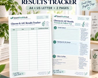 Glucose and A1C Results Tracker Printable, Blood Sugar Lab Log, Doctor Visit Planner