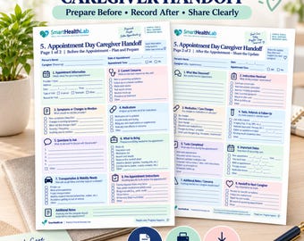 Appointment Day Caregiver Handoff Printable, Medical Visit Planner for Family Caregivers