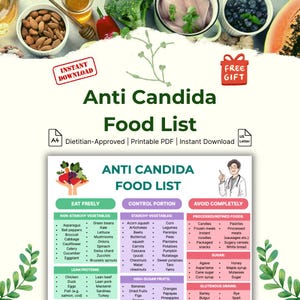 カンジダ菌対策食リスト：低糖・グルテンフリーの食事プラン（印刷可能なPDF）
