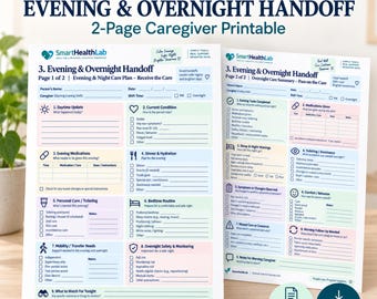 Evening Overnight Caregiver Handoff Sheet, Shift Report Printable, Home Care Communication Log