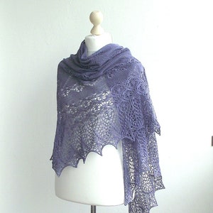 Dark Lilac hand knit  cotton, viscose and linen shawl ,  knit summer shawl, Hand knitted lilac  shawl, READY TO SHIP