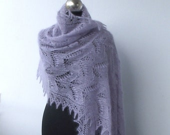 MADE TO ORDER Light Lilac hand knitted kid silk lace shawl with nupps,  Lily of the Valley shawl, bridal stole, wedding mohair wrap