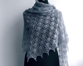 hand knitted alpaca lace shawl,Silvery Blue-Grey knit wrap
