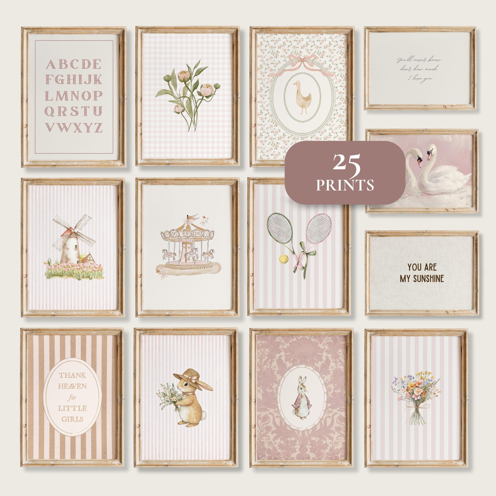 Pink Gallery Wall Art Print Set of 25 for Nursery, Pink Timeless ...