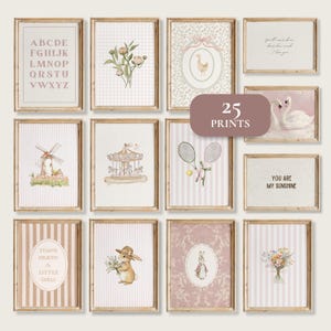 Pink Gallery Wall Art Print Set of 25 for Nursery, Pink Timeless Cottagecore Print, DIGITAL Vintage Girl Farmhouse Decor, Playroom Prints